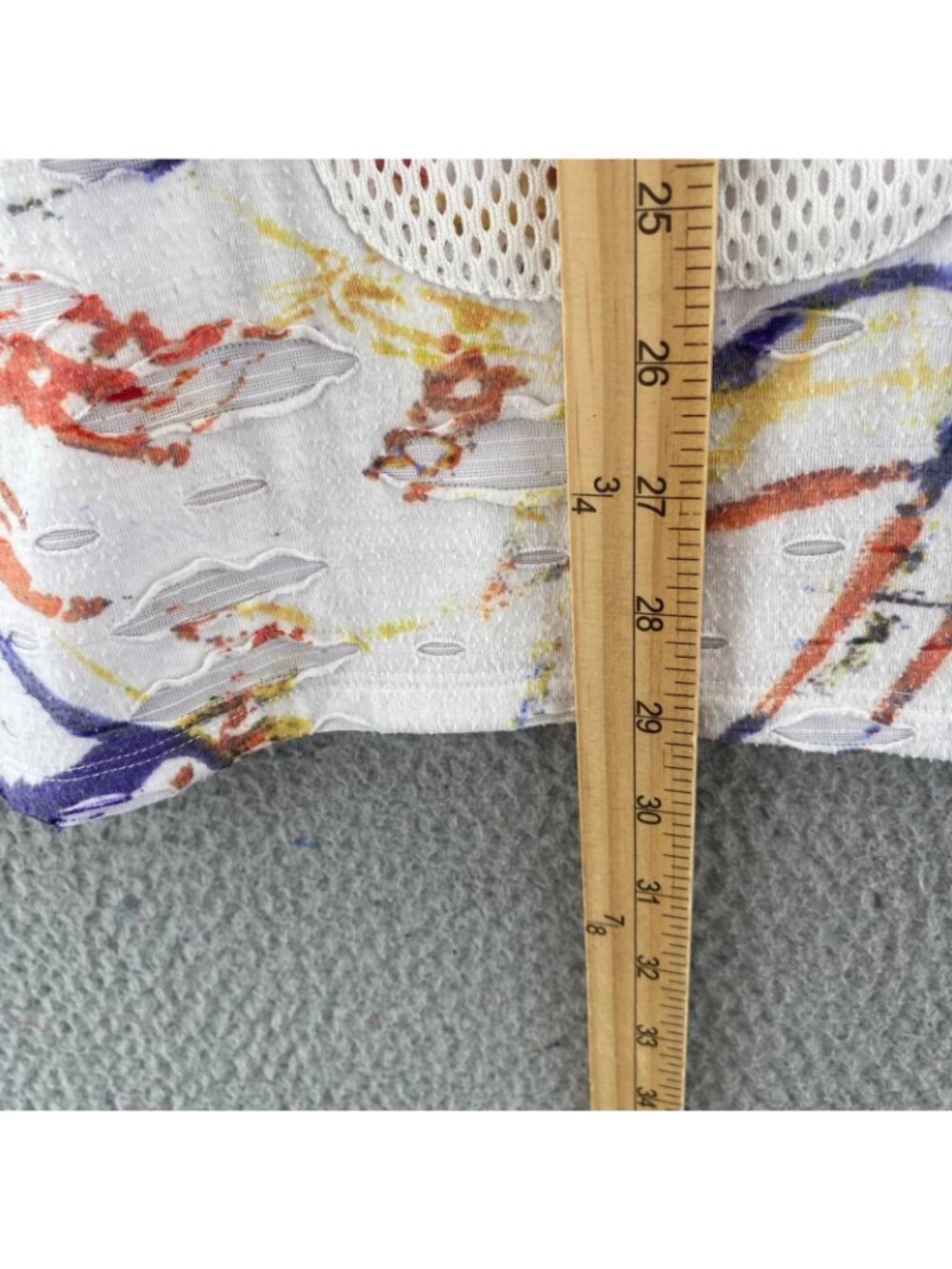Ali Miles Top Womens 2X White Multi Paint Splatter Tunic Mesh Distressed Pockets - Picture 8 of 10